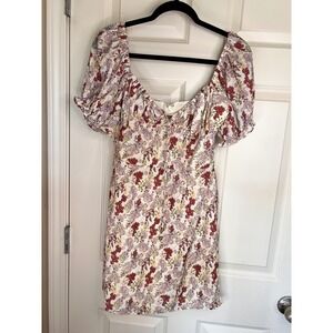 Lulus Floral Mini Dress‎ Puff Sleeve Sweetheart Neckline Babydoll Style Size Sm